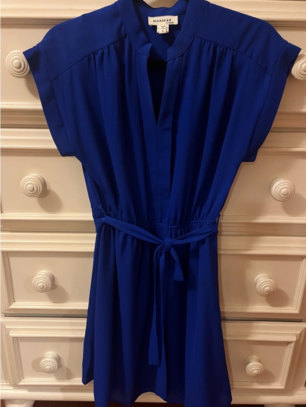Monteau Royal Blue Tie-Waist Shirt Dress